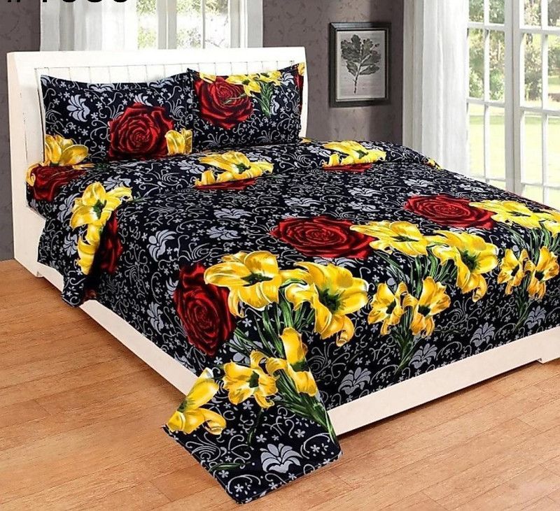 Axosoft 600 TC Cotton Double Floral Flat Bedsheet  (Pack of 1, Yellow)