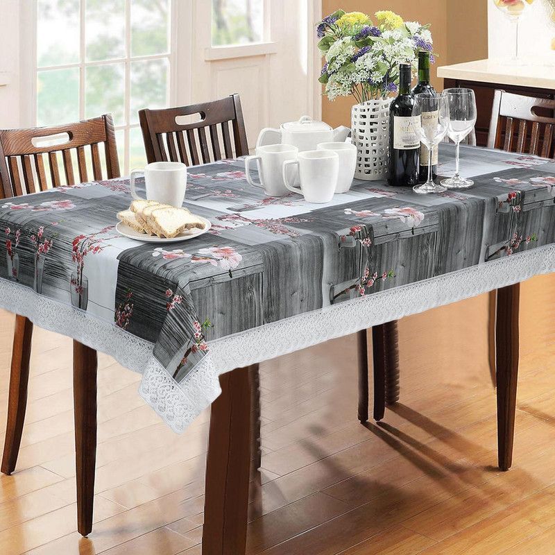 DPA Collection Floral 6 Seater Table Cover  (Grey, PVC)