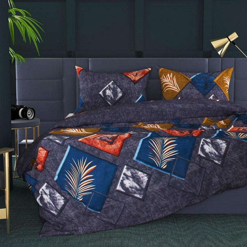 vinay Handloom 2 300 TC Microfiber Double Printed Flat Bedsheet  (Pack of 1, Grey)