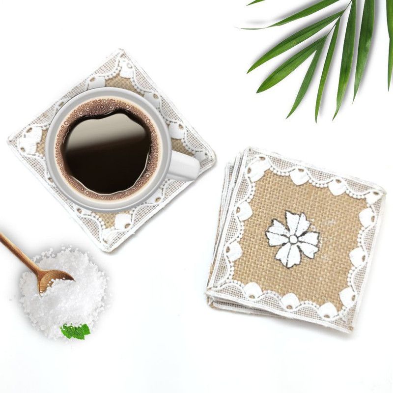 MGOR Rectangle Jute, Wood Coaster Set  (Pack of 4)