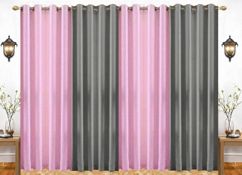 India Furnish 153 cm (5 ft) Polyester Semi Transparent Window Curtain (Pack Of 4)  (Plain, Grey & Baby Pink)