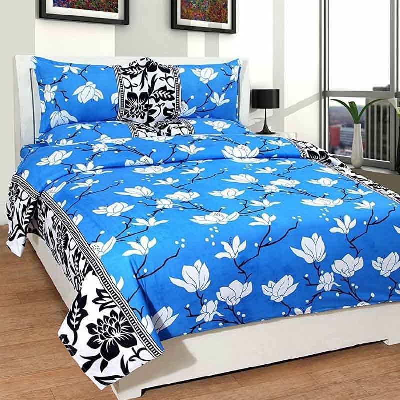 Urjit 150 TC Polycotton Double 3D Printed Flat Bedsheet  (Pack of 10, Blue)