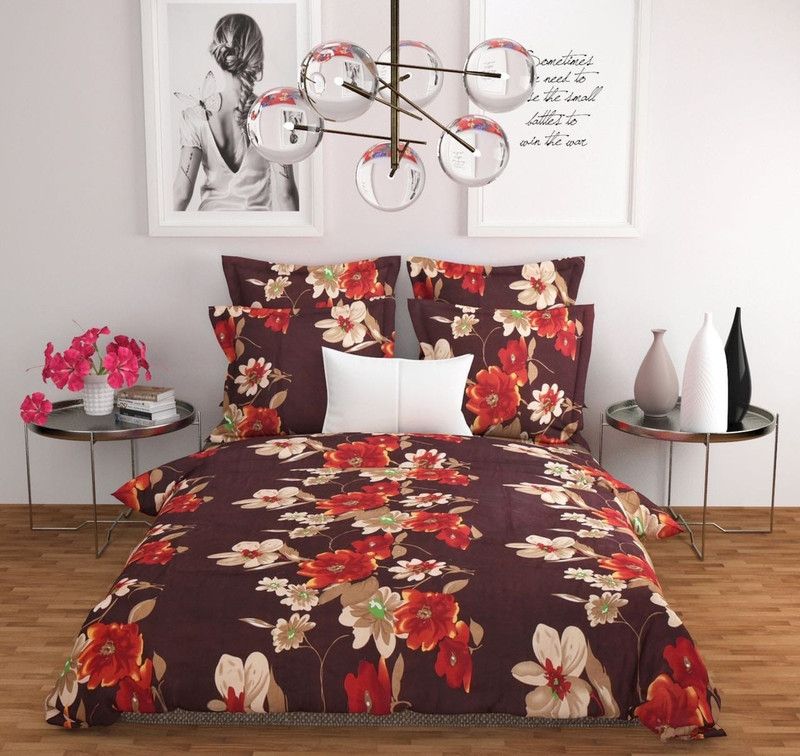 Shree Shyam 225 TC Microfiber King 3D Printed Fitted & Flat Bedsheet  (Pack of 1, Brown)