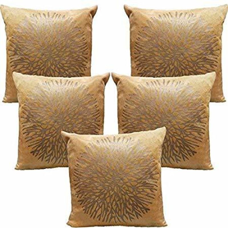 India Furnish Printed Cushions Cover  (Pack of 5, 40 cm*40 cm, Beige)