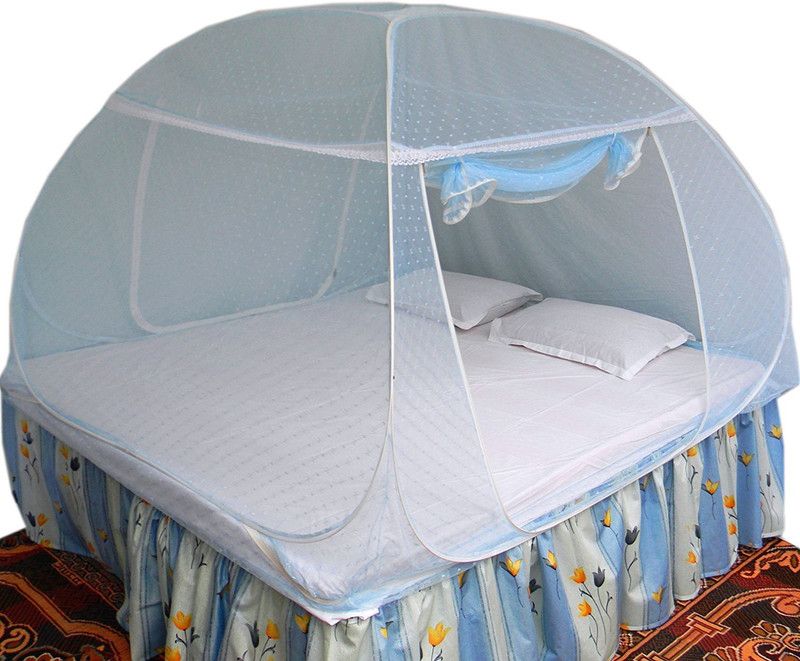 SUNSHINE Polyester Adults Washable Foldable Double Bed Embroidery Premium Mosquito Net  (Sky Blue, Tent)