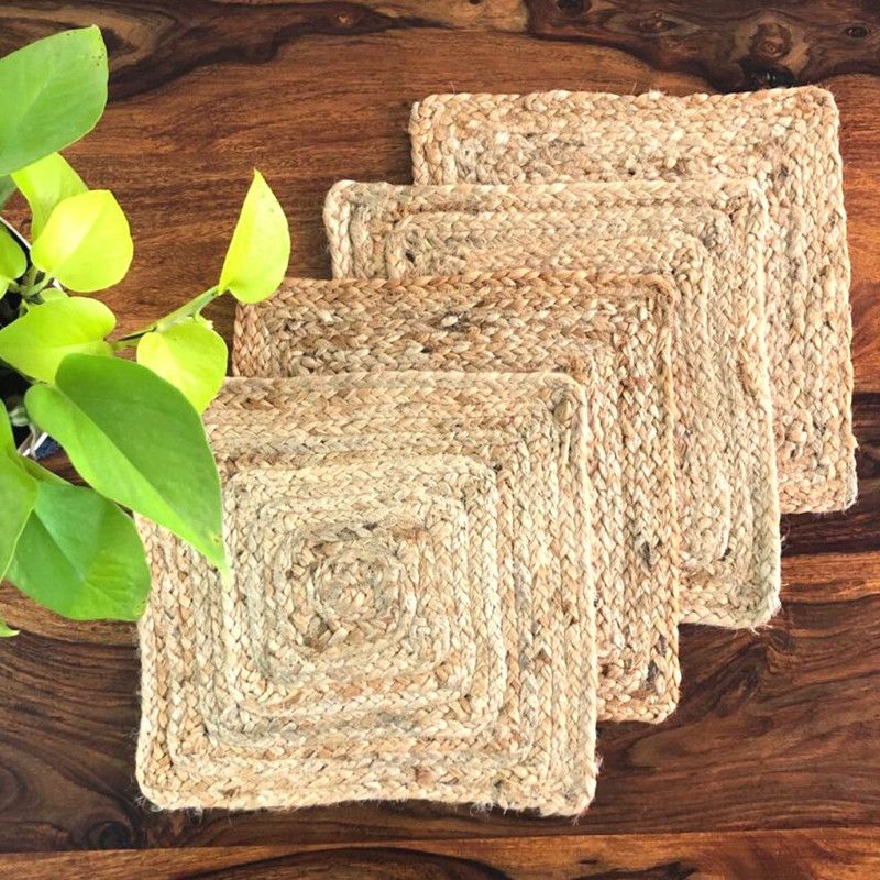 Jasmey Square Pack of 4 Table Placemat  (Beige, Jute)