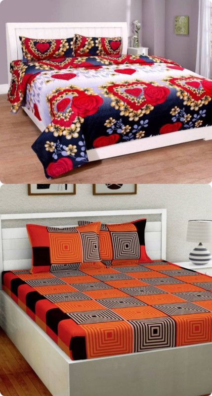EKANSH FAB 160 TC Microfiber Double Floral Flat Bedsheet  (Pack of 2, Multicolor)