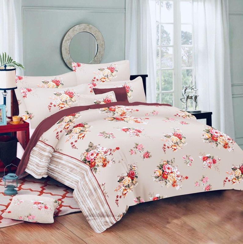 nimbus collections 270 TC Cotton King Printed Flat Bedsheet  (Pack of 1, Beige)