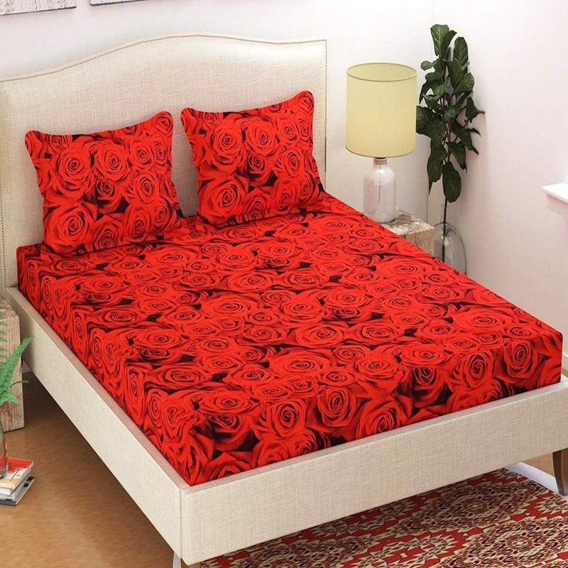 Anaya Handloom 144 TC Polycotton Double Floral Flat Bedsheet  (Pack of 1, Red)