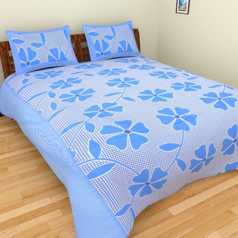 Homecide 155 TC Polycotton Double Printed Flat Bedsheet  (Pack of 1, Blue)