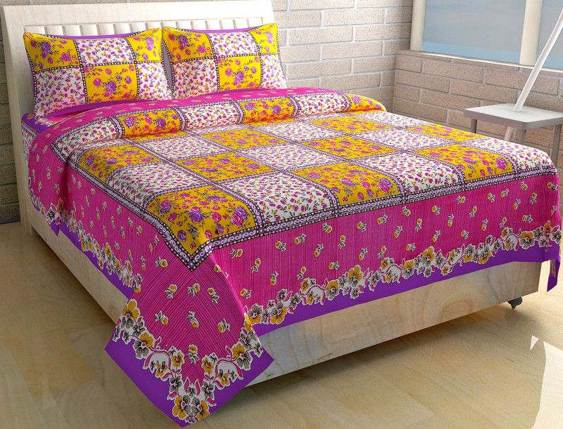 METRO LIVING 104 TC Cotton Double Floral Flat Bedsheet  (Pack of 1, lavender)