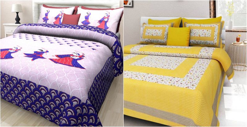 JAIPUR PRINTS 144 TC Cotton King Self Design Flat Bedsheet  (Pack of 2, Multicolor)