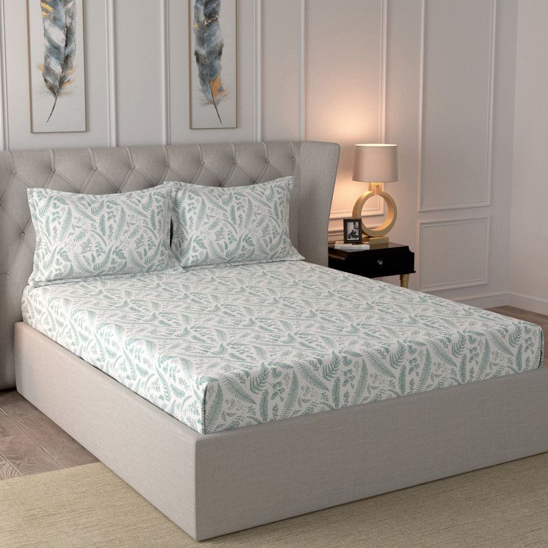 Maspar 210 TC Cotton Double Floral Flat Bedsheet  (Pack of 1, Blue)