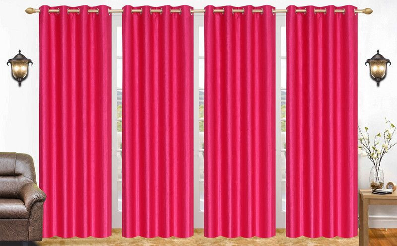 Flossy 214 cm (7 ft) Polyester Semi Transparent Door Curtain (Pack Of 4)  (Solid, Pink)
