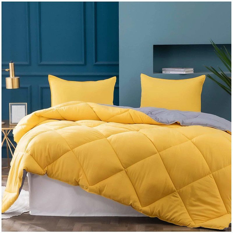 TUNDWAL'S Solid Double Comforter for Mild Winter  (Microfiber, Yellow, Silver)