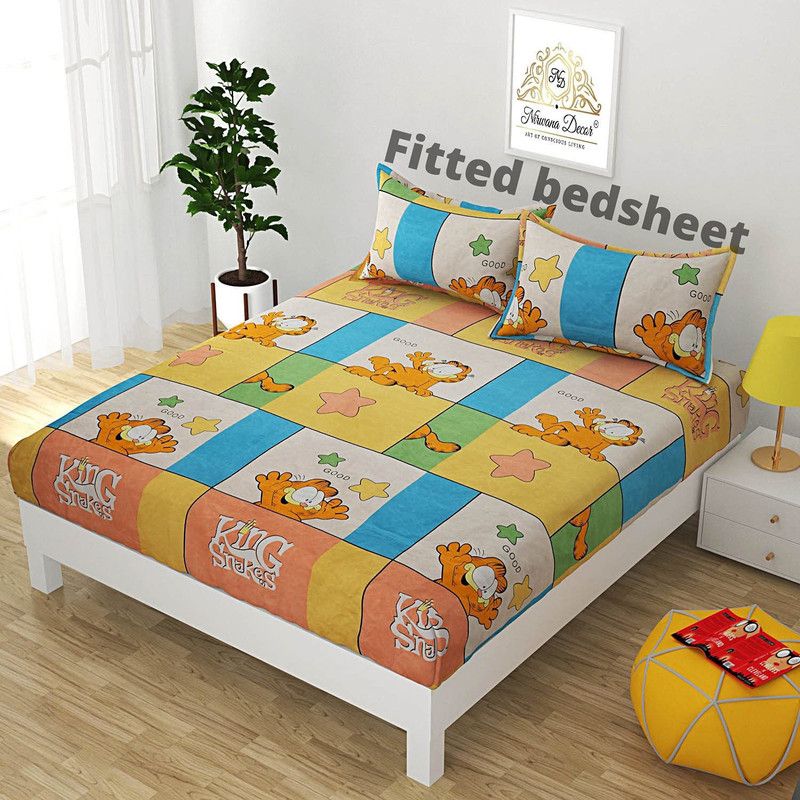 precise fabrics 200 TC Microfiber Queen Cartoon Fitted (Elastic) Bedsheet  (Pack of 1, Yellow)
