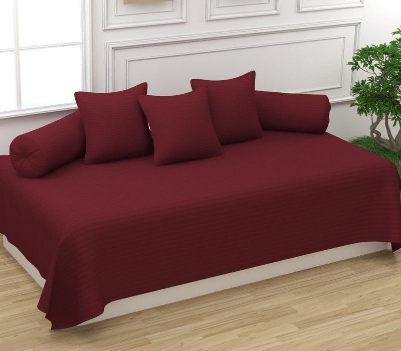 Trance Home Linen Cotton Striped Diwan Set  (Maroon)