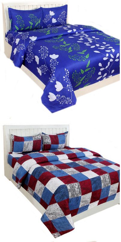 Royal Concepts 150 TC Polycotton Double Printed Flat Bedsheet  (Pack of 2, Multicolor)