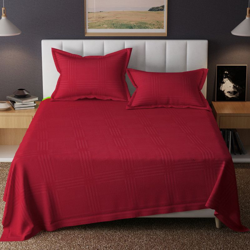 OICHY 144 TC Microfiber Double Checkered Flat Bedsheet  (Pack of 1, Red)