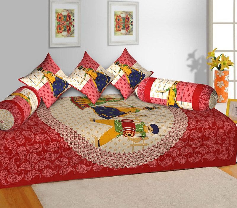 RS COLLACTION Cotton Embroidered Diwan Set  (Red, Multicolor)