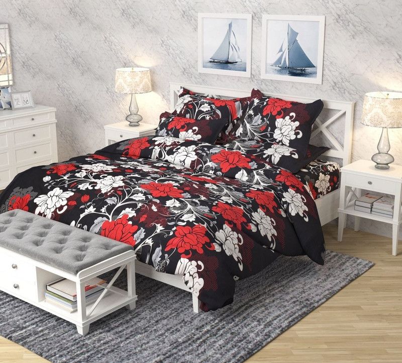VIKCLIQUE 144 TC Polycotton Double Printed Flat Bedsheet  (Pack of 1, Floral BrownRed)
