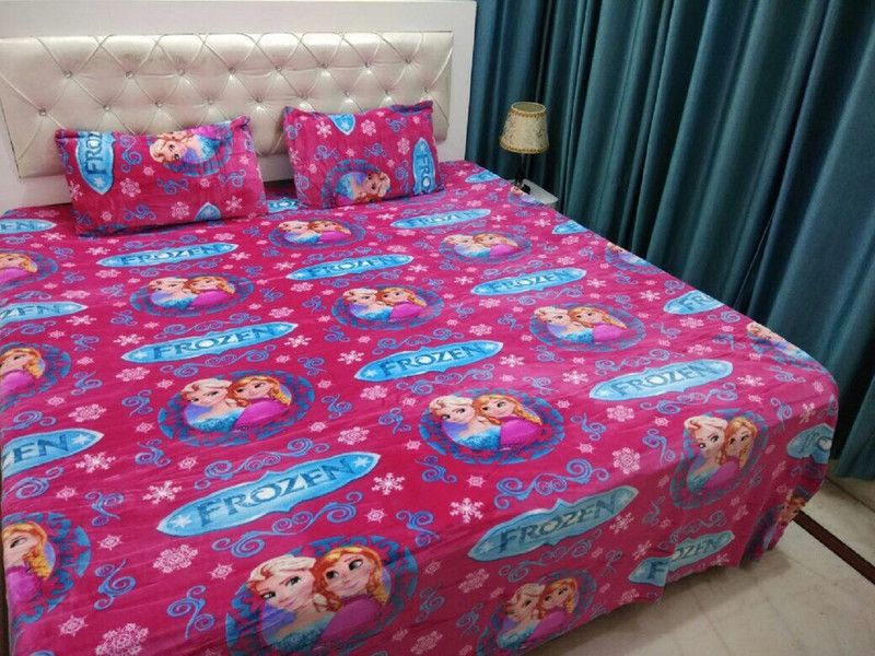 Byloom 220 TC Velvet Queen Cartoon Flat Bedsheet  (Pack of 1, Pink)