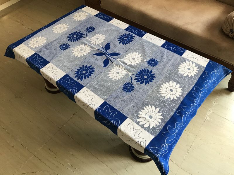 Salford Floral 4 Seater Table Cover  (Blue, Net Cloth, Cotton)