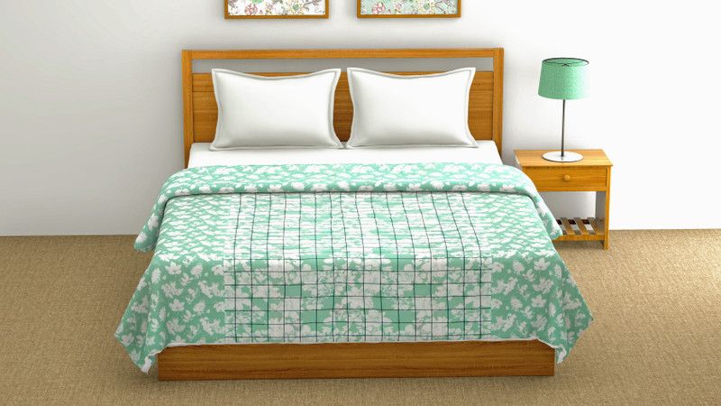 Sanvee Checkered Single Dohar for Mild Winter  (Cotton, Green)