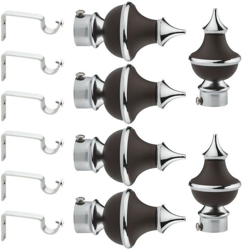 kazare Brown Curtain Knobs, Rod Rail Bracket Metal  (Pack of 6)