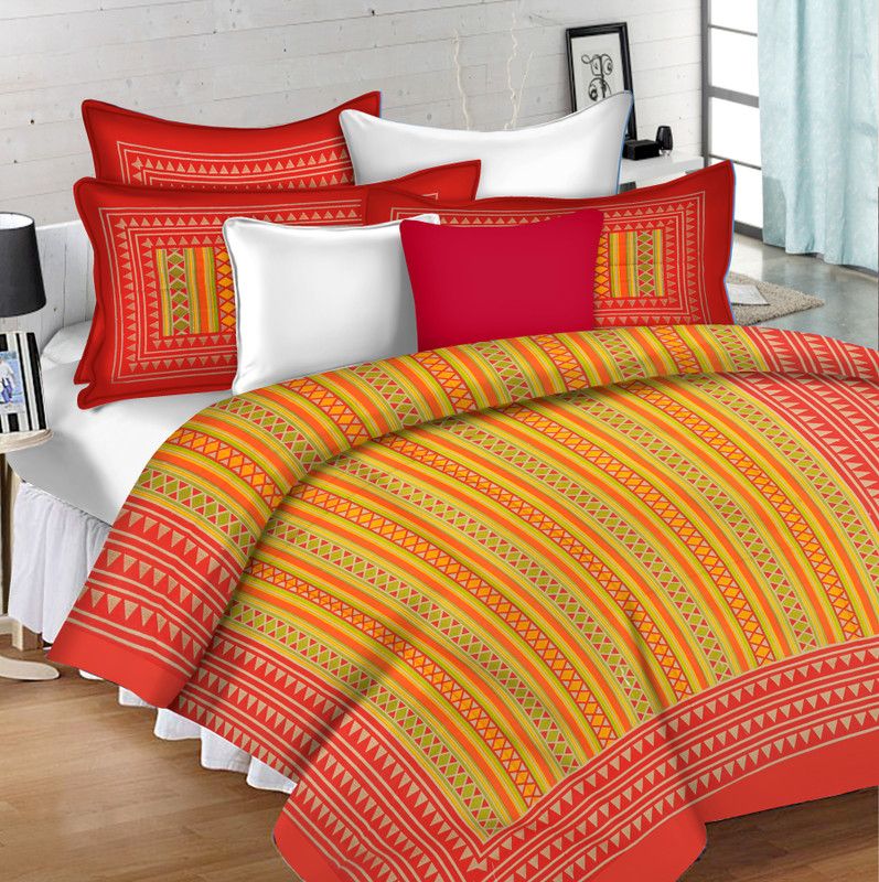 Lali Prints 150 TC Cotton Single Printed Flat Bedsheet  (Pack of 1, Red)