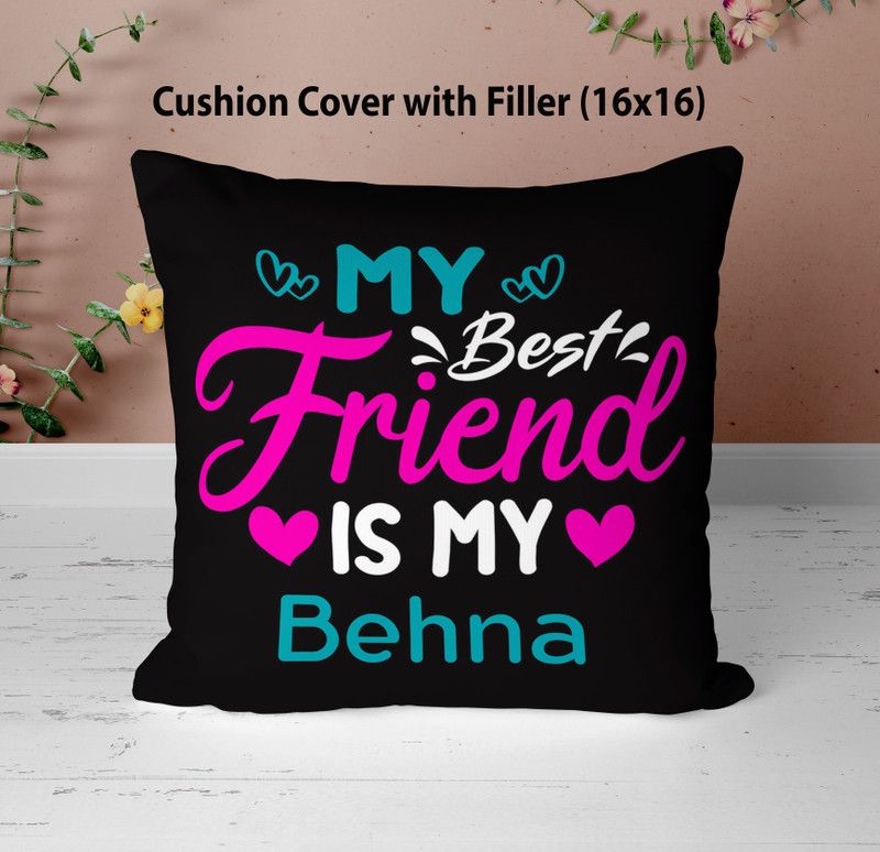 NH10 DESIGNS Behna Printed Cushion Pillow For Behna 16x16 inch MBFIM16CU1 13 Microfibre Solid Cushion Pack of 1  (Black)