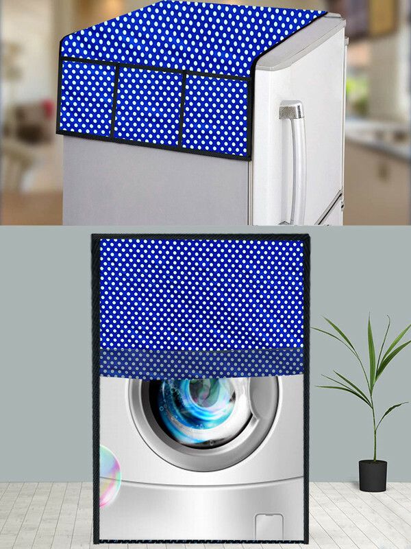 JM Homefurnishings Front Loading Washing Machine Cover  (Width: 62 cm, Blue, White)
