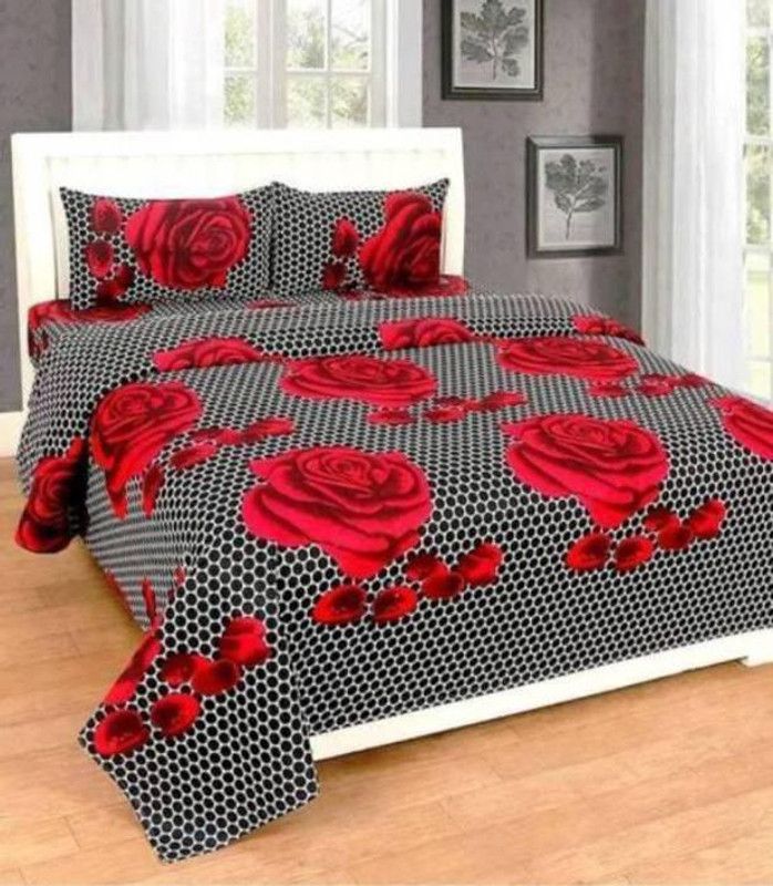 ASET 144 TC Polyester Double Printed Flat Bedsheet  (Pack of 1, Multicolor)