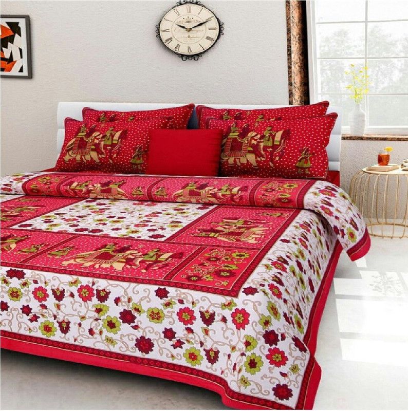 Cotton Queen Bed Cover  (Multicolor)
