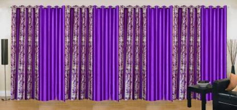 Galaxy Home Decor 214 cm (7 ft) Polyester Semi Transparent Door Curtain (Pack Of 8)  (Printed, Purple)