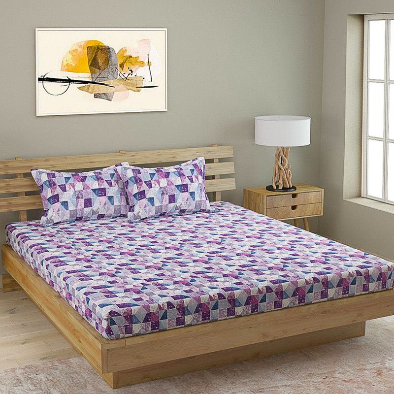 ROMEE 250 TC Cotton King Checkered Flat Bedsheet  (Pack of 1, Blue and Purple)