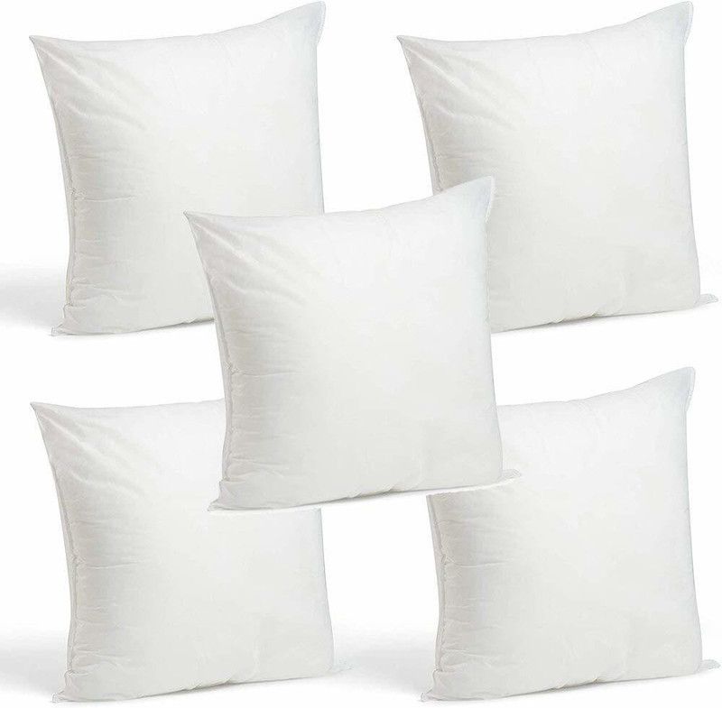 Golden Microfibre Solid Cushion Pack of 5  (White)
