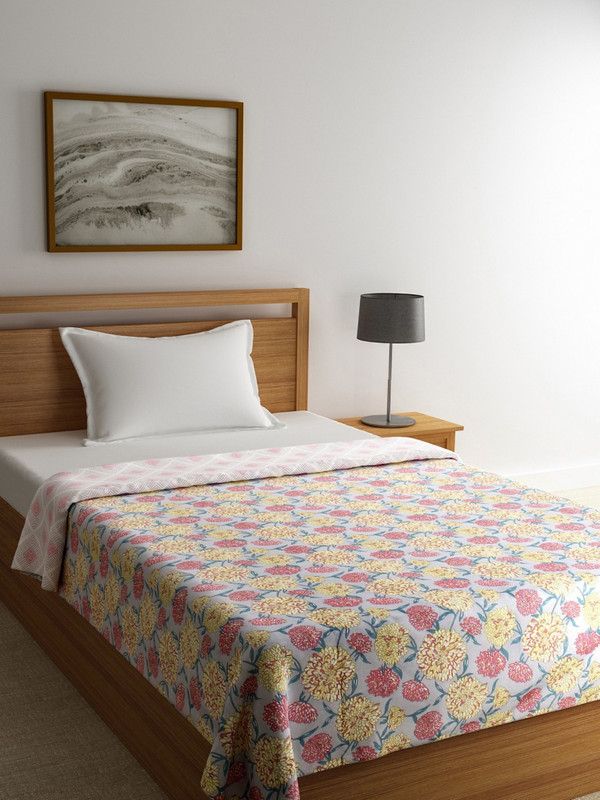 ROMEE Motifs Single Dohar for Mild Winter  (Cotton, Grey and Yellow)