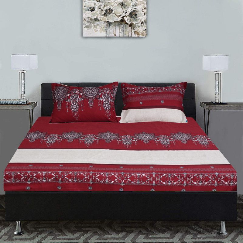 titlis 280 TC Cotton King Floral Flat Bedsheet  (Pack of 1, Maroon)