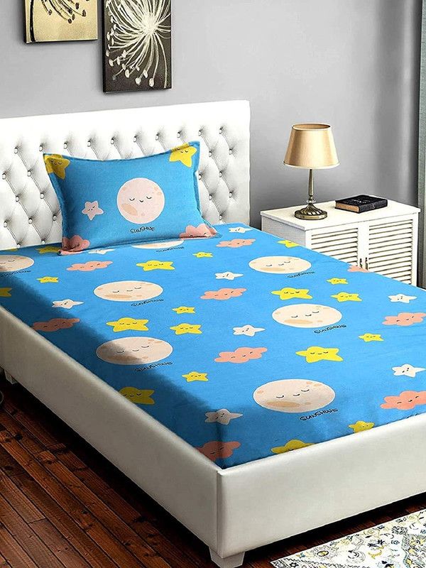 Swizier 240 TC Microfiber Single Printed Flat Bedsheet  (Pack of 1, Blue)