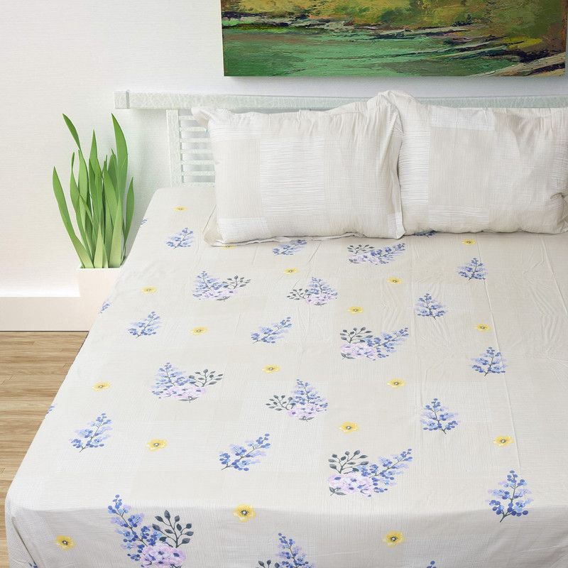 Raymond 144 TC Cotton King Floral Flat Bedsheet  (Pack of 1, Grey)