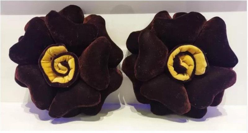 blissful house Microfibre Floral Cushion Pack of 2  (Brown)