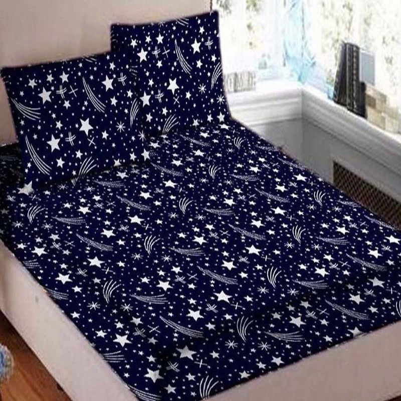 chinkymart 180 TC Cotton Double Printed Flat Bedsheet  (Pack of 1, Blue)