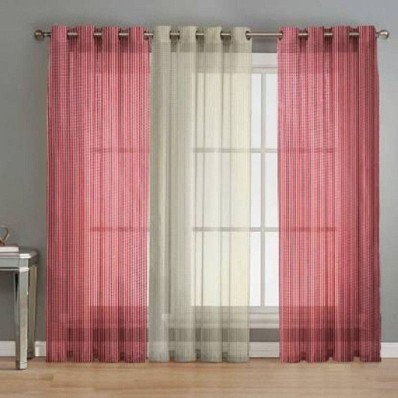 MSD Decor Hub 213 cm (7 ft) Polyester Transparent Door Curtain (Pack Of 3)  (Embroidered, Maroon & Cream)