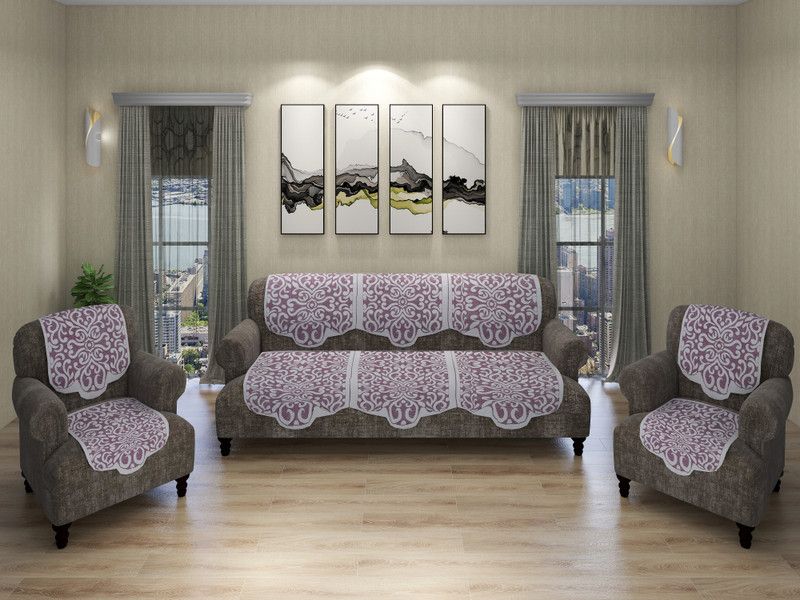 Luxury Crafts Polyester Floral Sofa Cover  (Off white Pack of 6)
