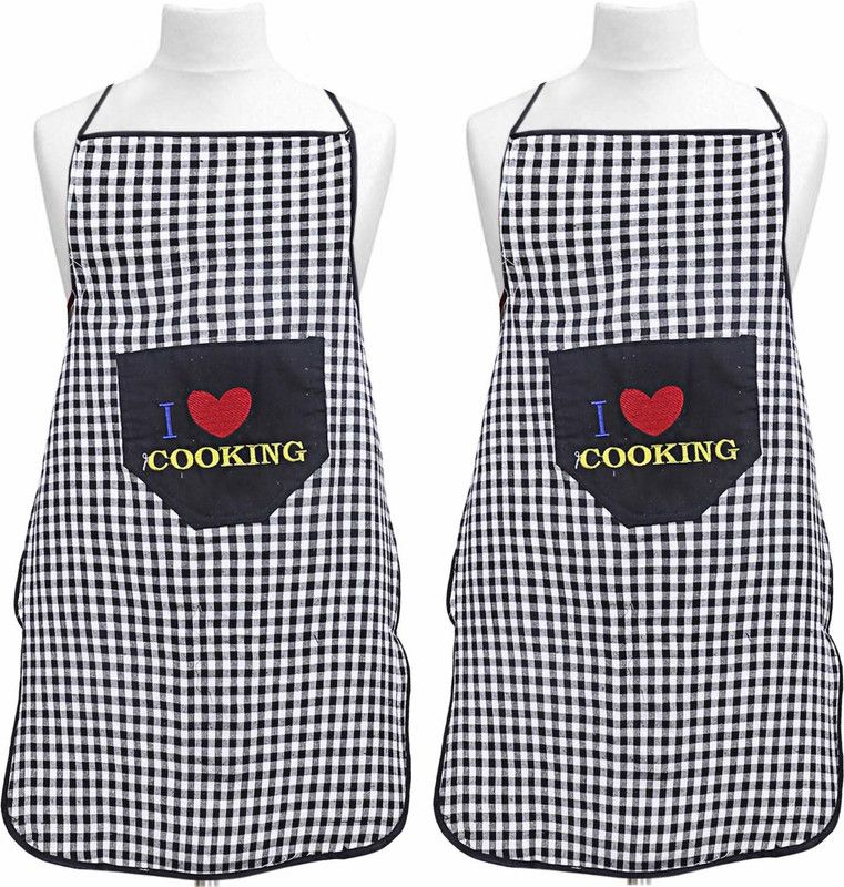 Cotton Home Use Apron - Free Size  (Black, Black, Pack of 2)