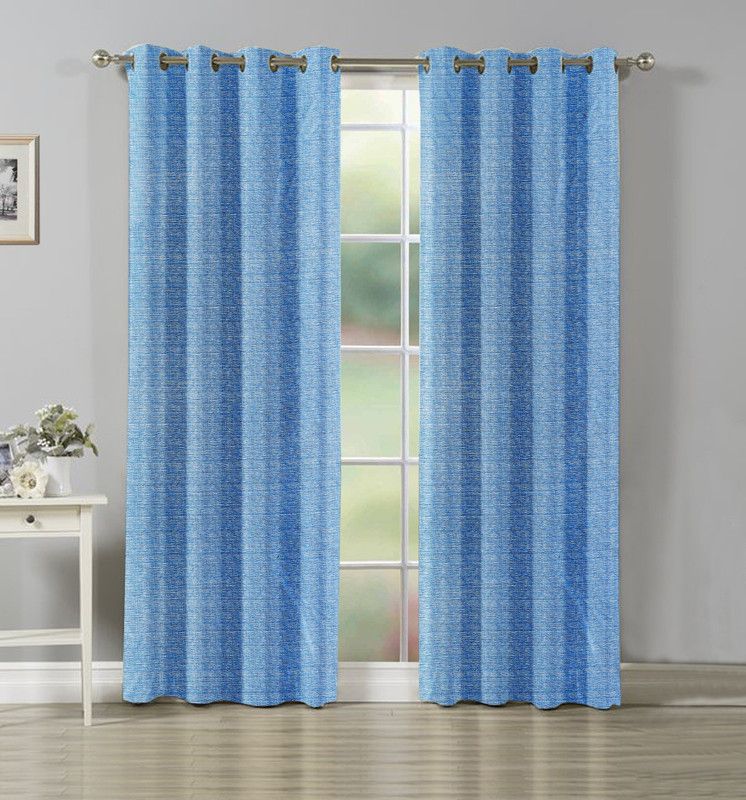AH-DECOR 275 cm (9 ft) Polyester Room Darkening Long Door Curtain (Pack Of 2)  (Checkered, BLUE TEXTURE CURTAIN)