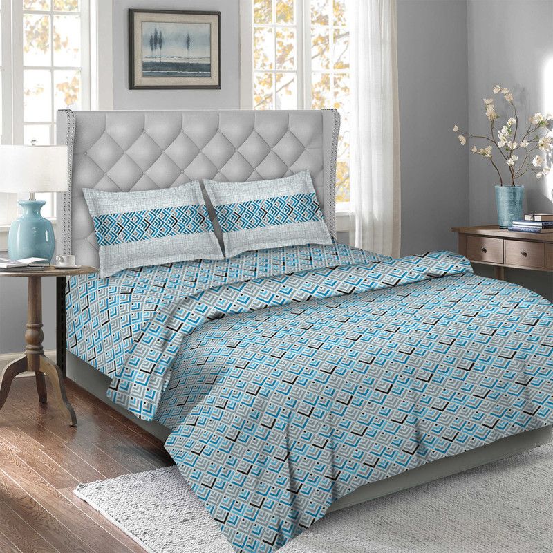 BELLA CASA Cotton Double King Sized Bedding Set  (Blue)