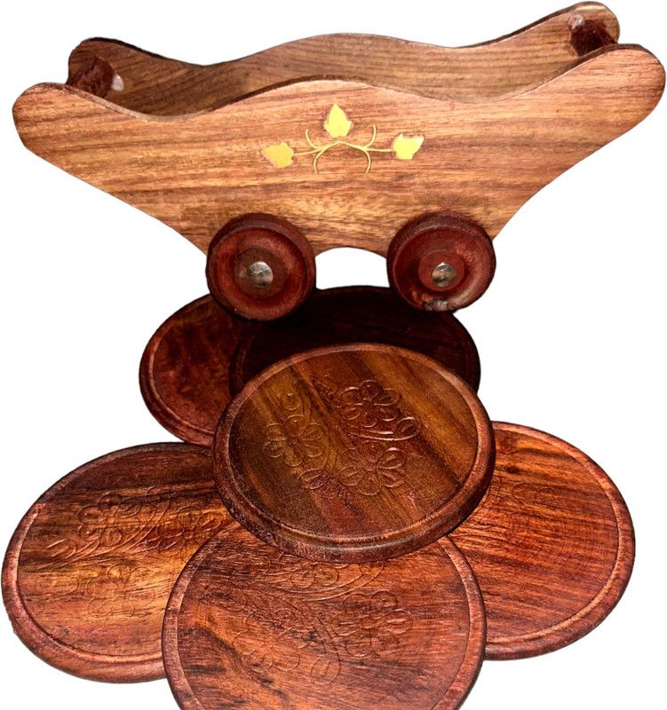 SBDECOOR Round Wood Coaster Set  (Pack of 6)