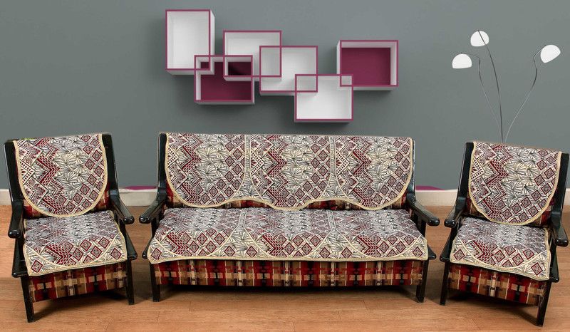 Krishna Creations Cotton Abstract Sofa Cover  (Maroon Pack of 6)